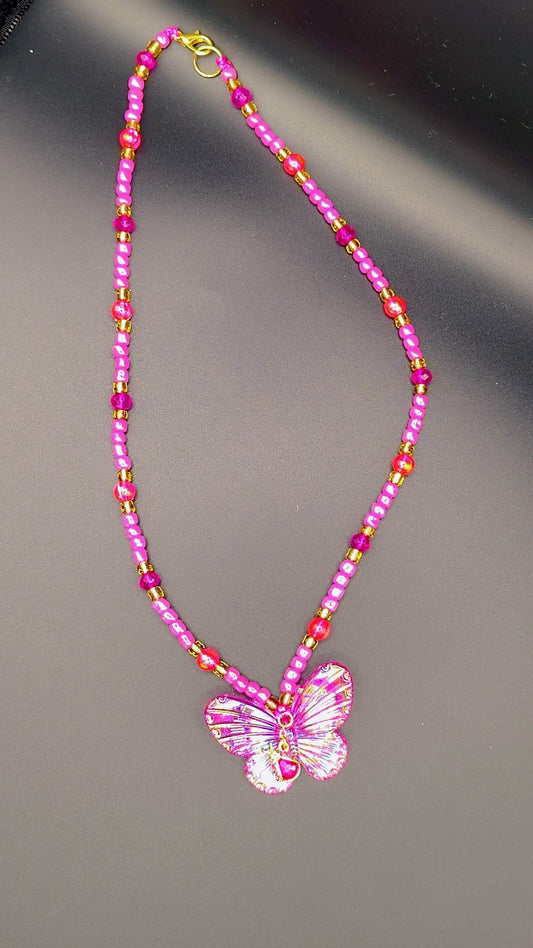 Rosy Flutter Beetle Necklace 🦋💗🐞