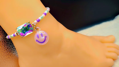 Cosmic Smile Prism Anklet 🌙💜😊