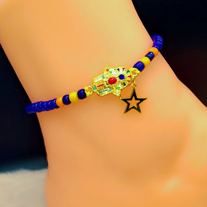 Royal Hamsa Star Anklet 💙🖐✨