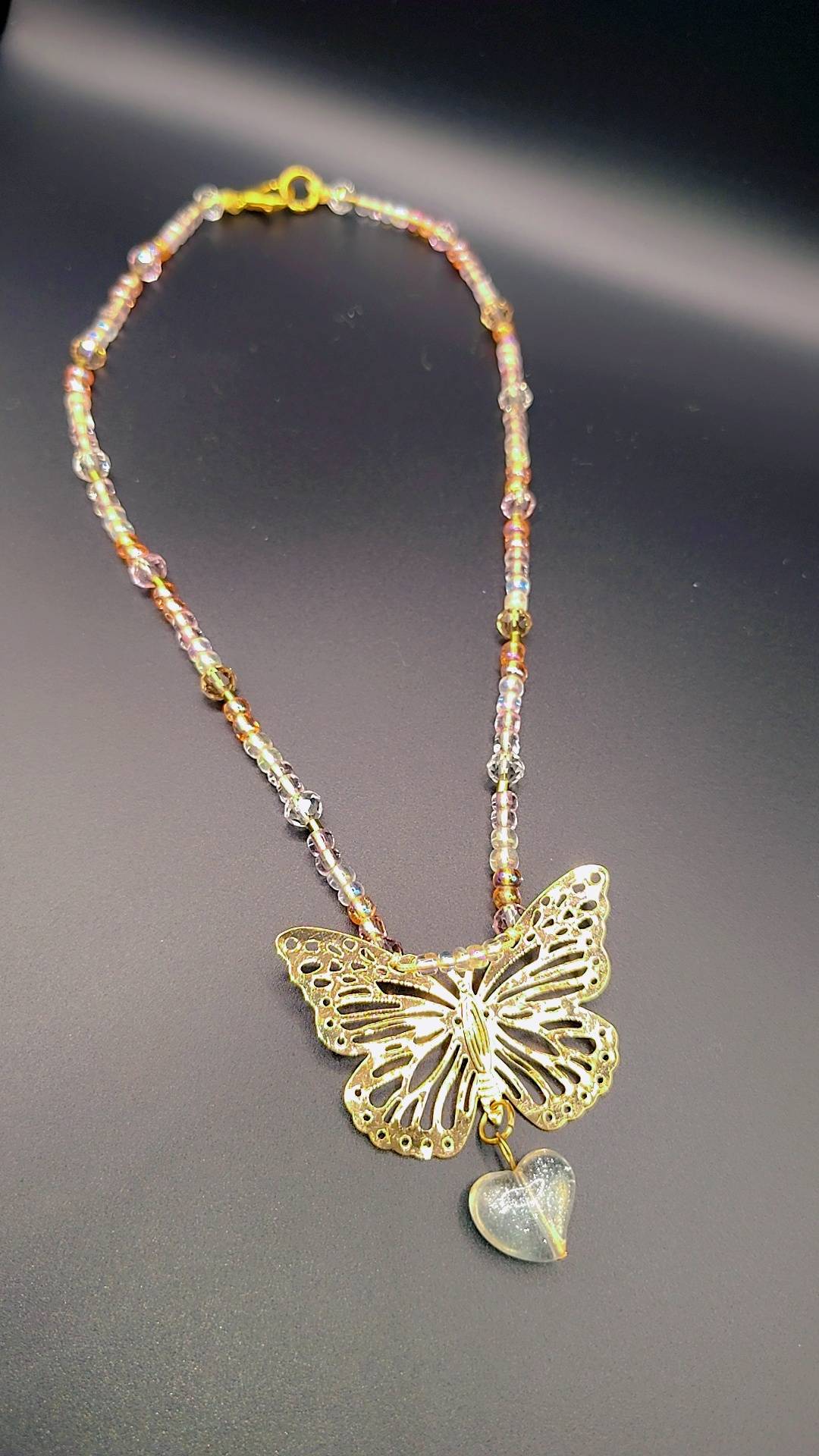 Golden Butterfly Heart Necklace 🦋💛🤍