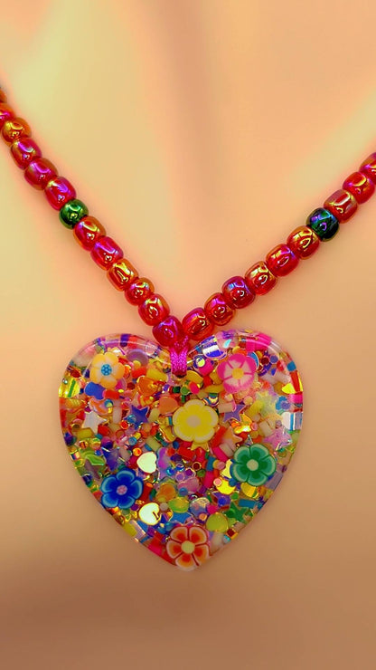 Rainbow Bloom Heart Necklace 🌈💖🌸