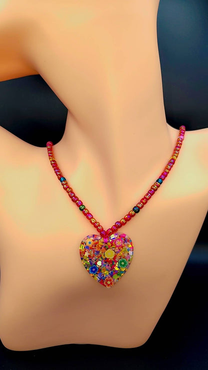 Rainbow Bloom Heart Necklace 🌈💖🌸