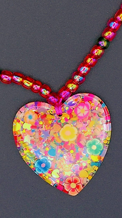 Rainbow Bloom Heart Necklace 🌈💖🌸