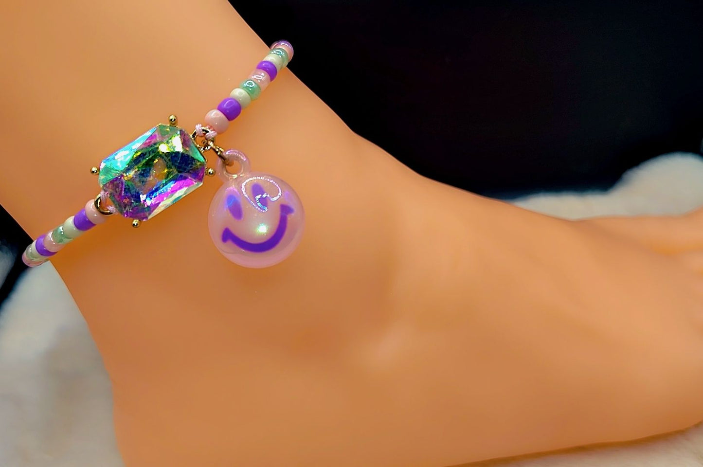 Cosmic Smile Prism Anklet 🌙💜😊