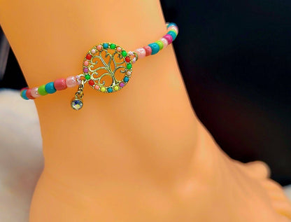 Rainbow Tree Healing XL Anklet 🌈🌿✨