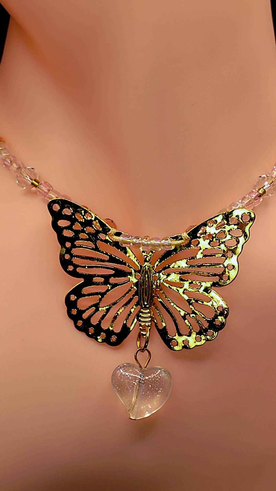 Golden Butterfly Heart Necklace 🦋💛🤍