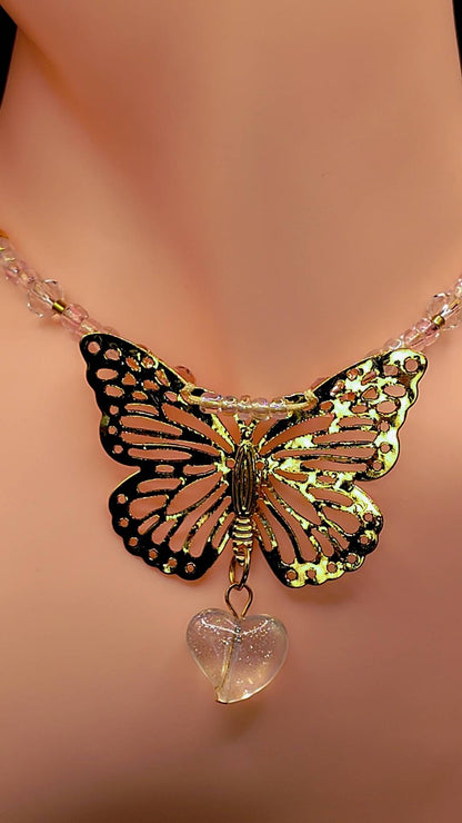Golden Butterfly Heart Necklace 🦋💛🤍