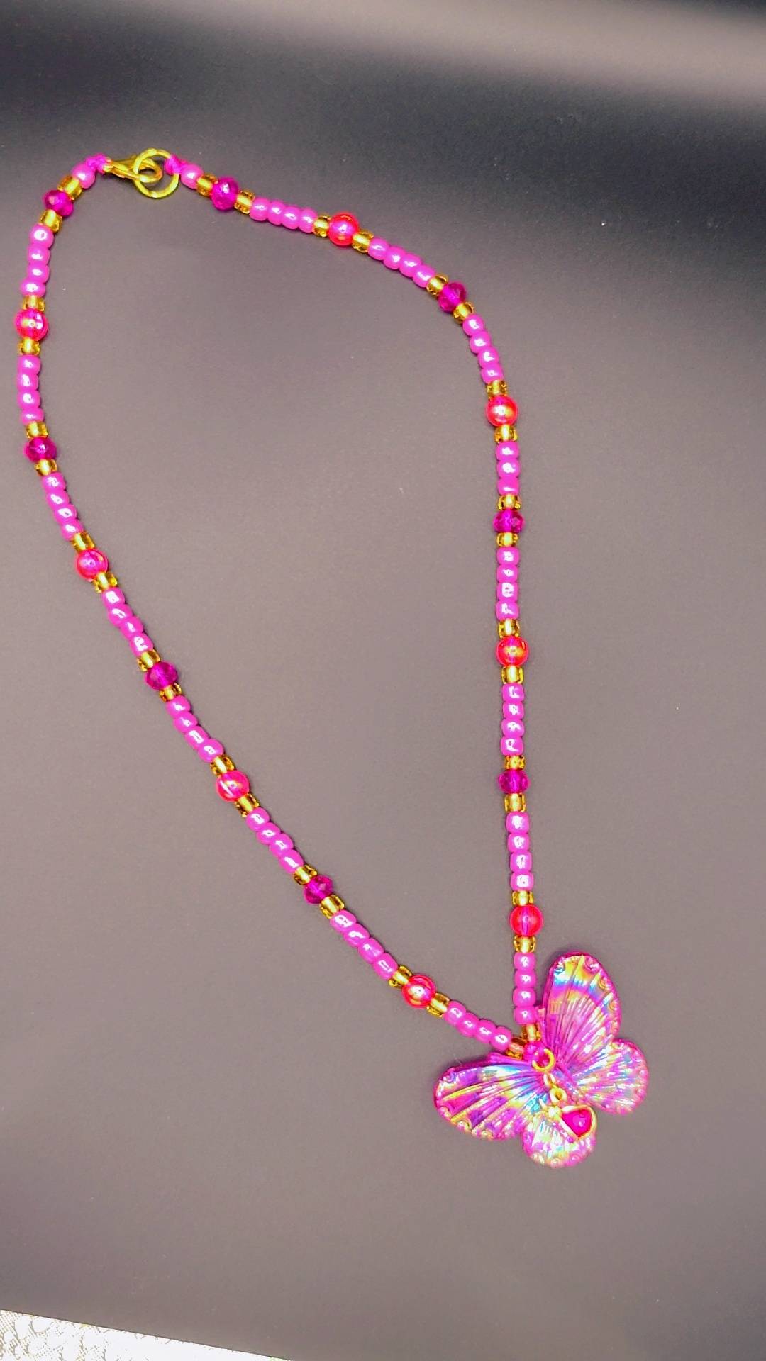 Rosy Flutter Beetle Necklace 🦋💗🐞