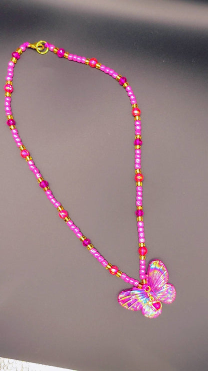 Rosy Flutter Beetle Necklace 🦋💗🐞