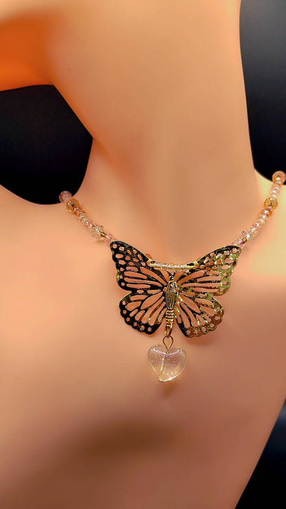 Golden Butterfly Heart Necklace 🦋💛🤍