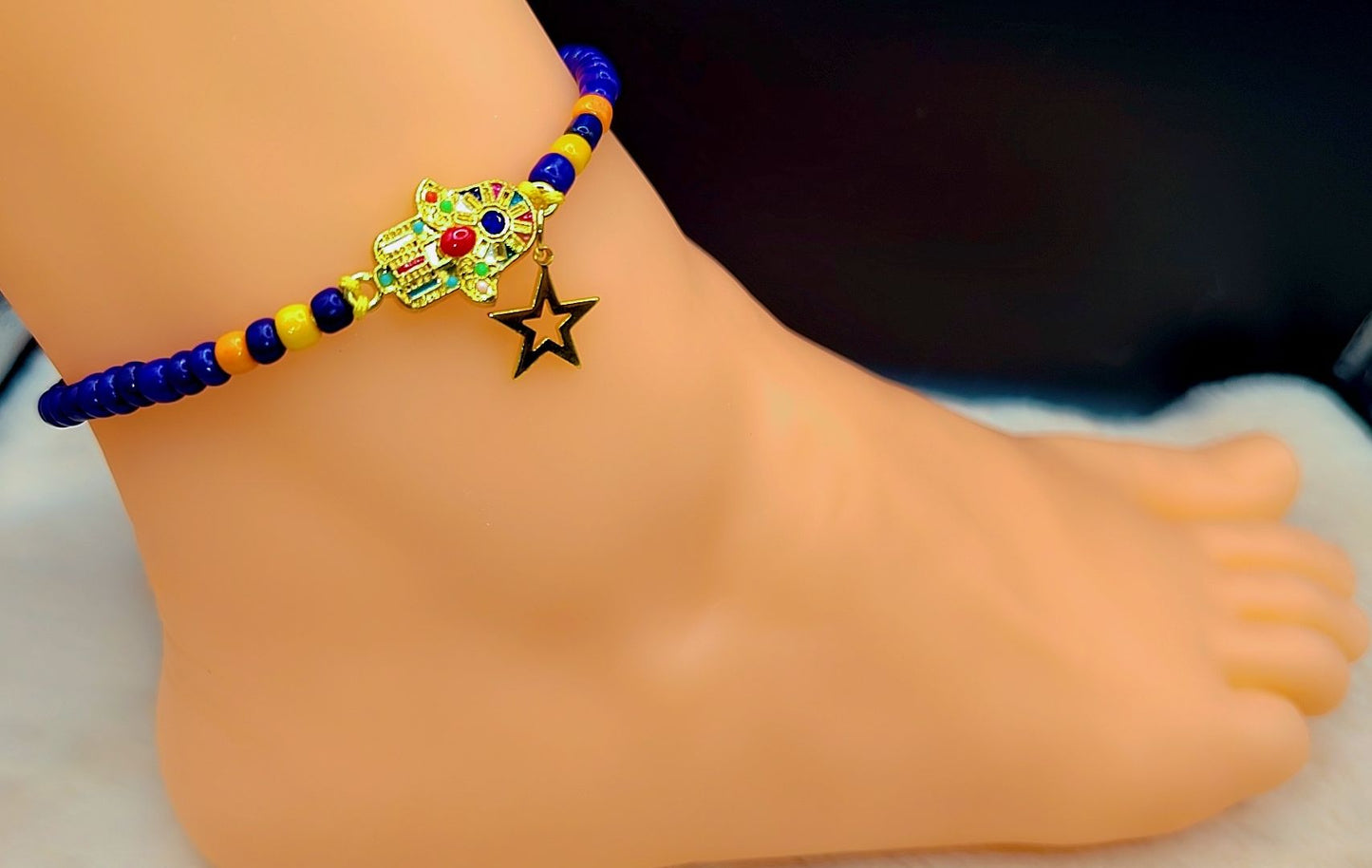 Royal Hamsa Star Anklet 💙🖐✨