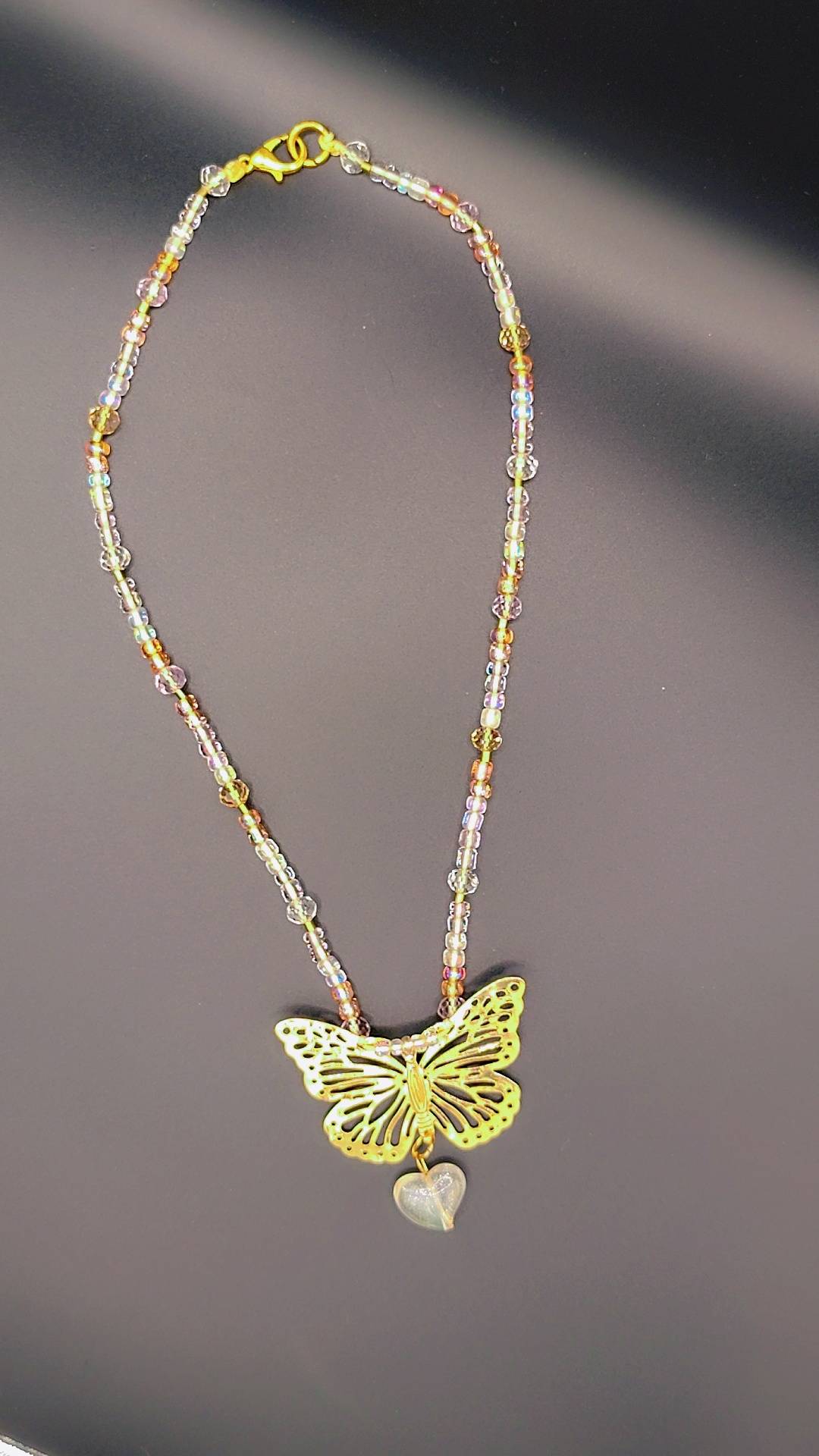 Golden Butterfly Heart Necklace 🦋💛🤍