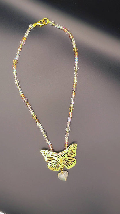 Golden Butterfly Heart Necklace 🦋💛🤍