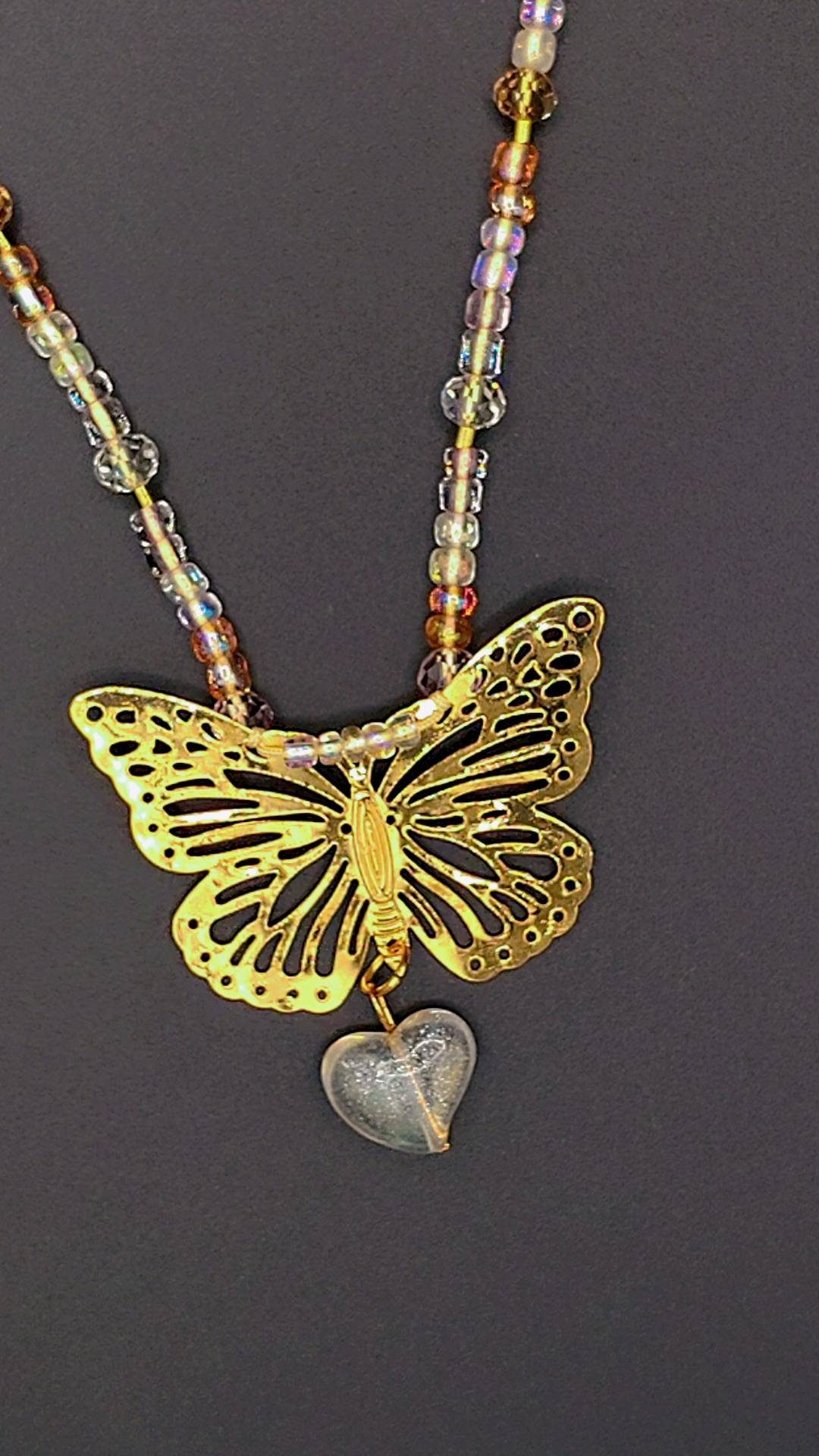 Golden Butterfly Heart Necklace 🦋💛🤍